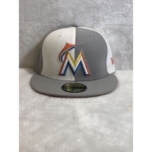 Miami Marlins New Era 59FIFTY MLB Grey/white Fitted Size 7 1/4 Hat Cap